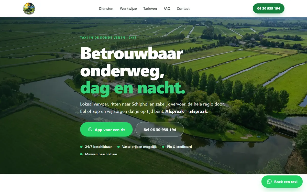 Homepage van De Groene Venen Taxi