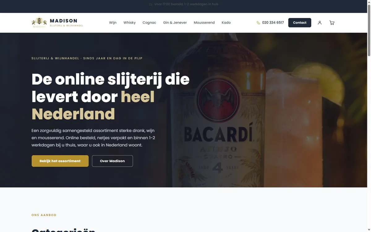 Homepage van Slijterij Madison